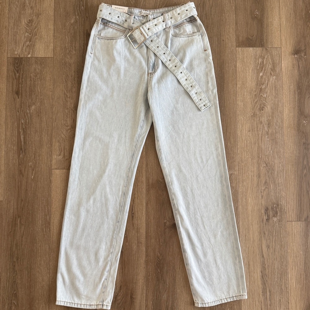 WeWoreWhat Cut Out Straight Jeans 29 NWT Light Wash Belted High‎ Rise Denim